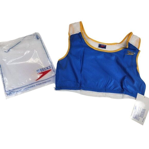 Vintage 80s Speedo Blue Yellow Scrimmage Tank Top Mesh Back Womens M - Picture 1 of 9